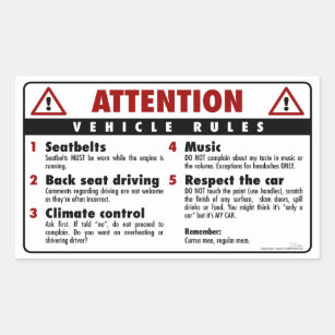 Vehicle Rules - Red and White Rectangular Sticker