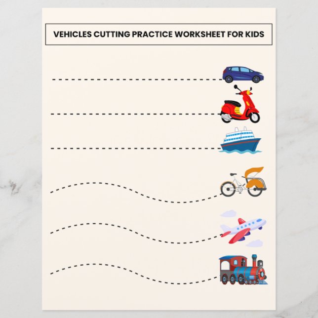 Vehicles & Astronout Cutting Practice Worksheet  (Front)