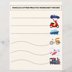 VEHICLES CUTTING PRACTICE WORKSHEET FOR KIDS