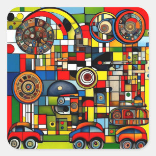 Vehicles on wheels 1 square sticker