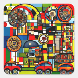 Vehicles on wheels 1 square sticker