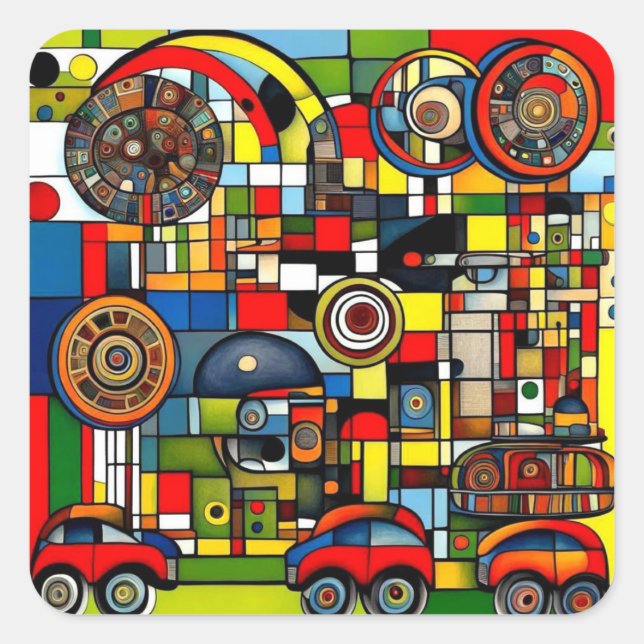 Vehicles on wheels 1 square sticker (Front)