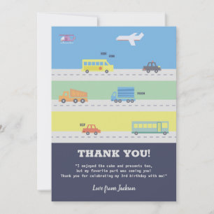 Vehicles, Trucks, Aeroplane Boy Birthday Thank You Card