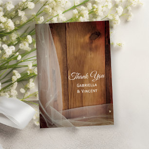Veil and Barn Wood Country Wedding Thank You Note Card