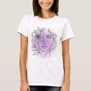 Veiled Bloom – Soft Spiritual Feminine Line Art T-Shirt