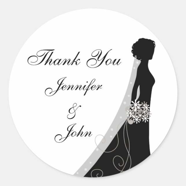 Veiled Bride Silhouette Wedding Thank You Stickers (Front)