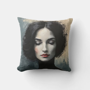 Veiled Essence Woman Portrait Cushion