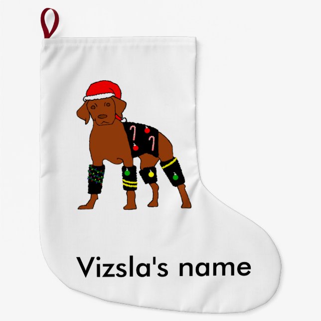 Velcro Christmas Vizsla Large Christmas Stocking (Front)