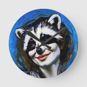 “Velka Teyani”  Whispering Racoon Trickster  Round Clock