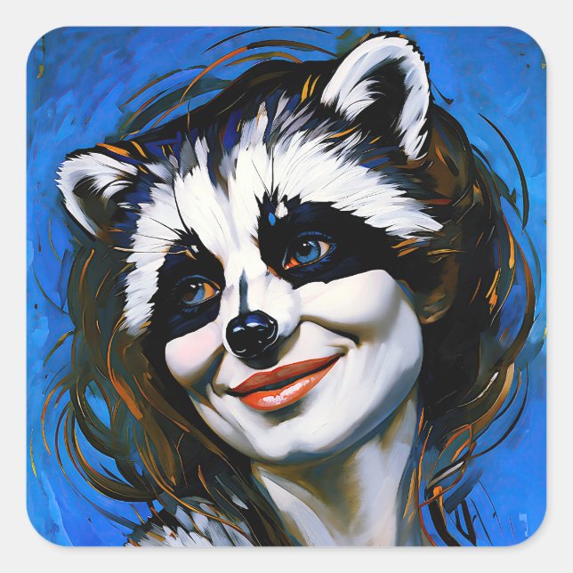 “Velka Teyani”  Whispering Racoon Trickster  Square Sticker (Front)