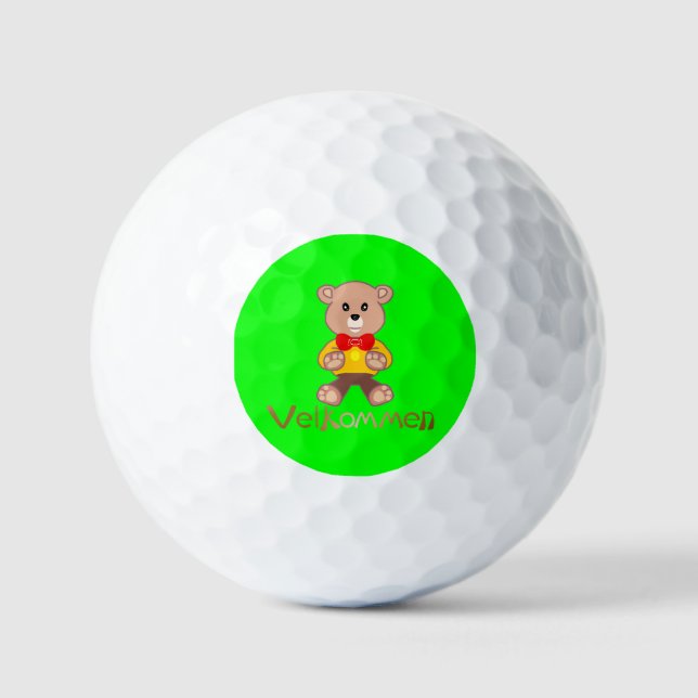 Velkommen Bear Apple Green Welcome   Golf Balls (Front)