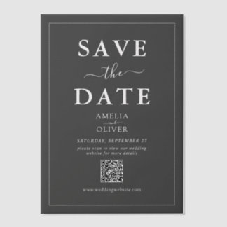 Vellum Black QR Code Modern Wedding Save the Date Invitations