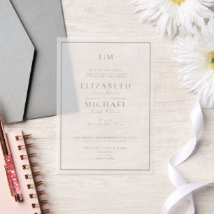 Vellum Elegant Black Classic Monogram Wedding Invitations