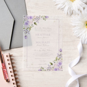 Vellum Elegant Lilac Lavender Gold Floral Wedding Invitations