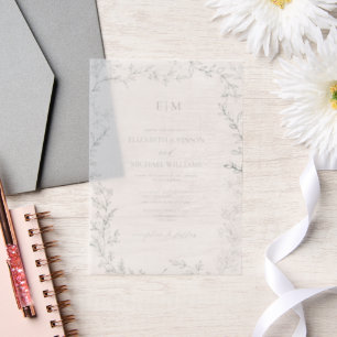 Vellum Leaf Sage Green Elegant Monogram Wedding Vellum Invitations
