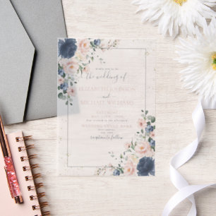 Vellum Light Dusty Blue Blush Pink Gold Floral Invitations