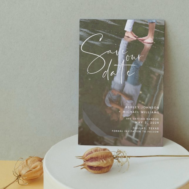 Vellum Look Hand Lettered Typography Photo Save The Date (Mark Your Calendars for Love - Customize Your Date!)