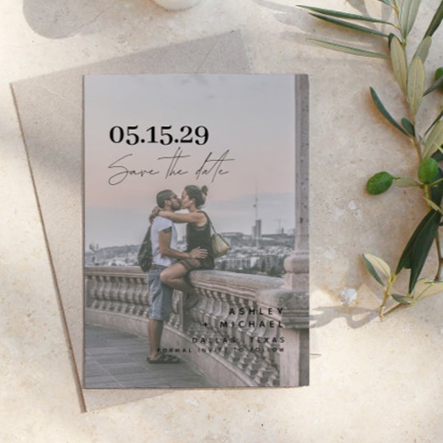 Vellum Look Hand Lettered Typography Photo Save The Date (Easily personalize this chic, stylish save the date card to create something uniquely yours)