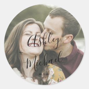 Vellum Look Script Photo Wedding Envelope Seals