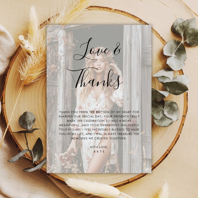 Vellum Overlay Photo Love & Thanks Bridal Shower Thank You Card (Creator Uploaded)