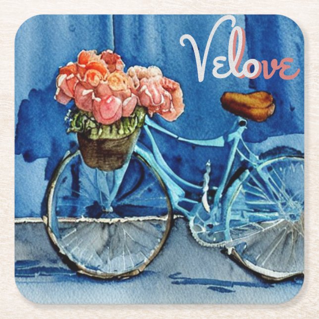 Velo Love Cycling Square Paper Coaster (Front)