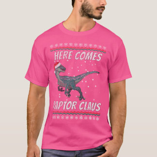 Velociraptor Christmas Here Comes Raptor Claus Din T-Shirt