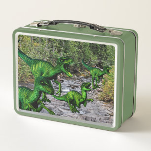 Velociraptors by a Mountain Stream Metal Lunch Box