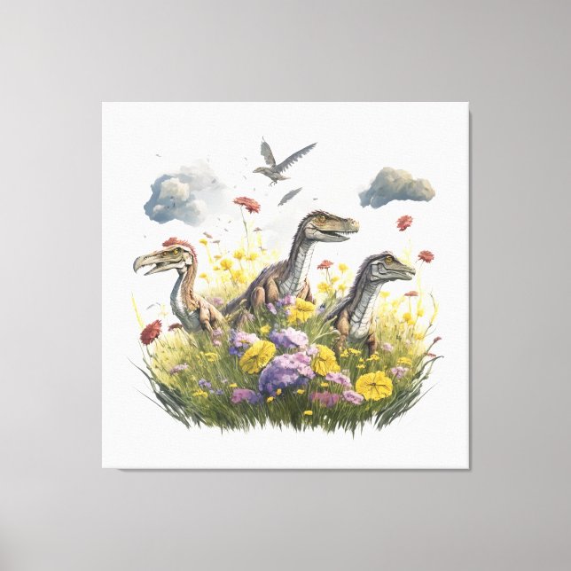 Velociraptors in a Meadow Canvas Print (Front)