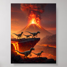 Velociraptor's with an Erupting Volcano