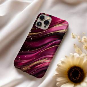 Velours Royale Luxury Magenta Silk Marble Gold iPhone 16 Case