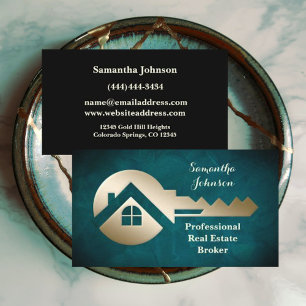 Velvet Aqua Gold Key Real Estate Business Card