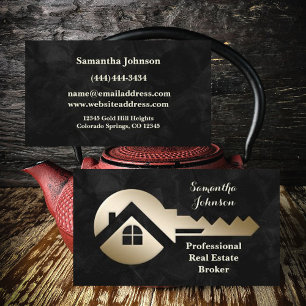 Velvet Black Gold Key Real Estate Business Card