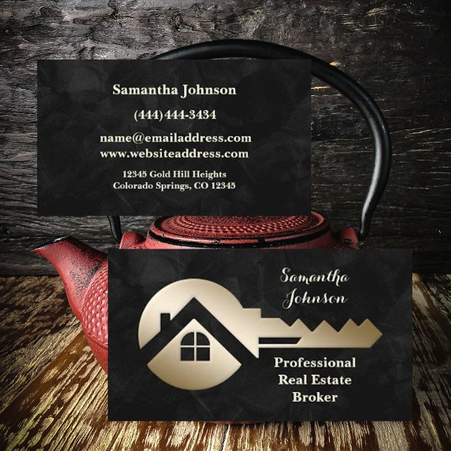 Velvet Black Gold Key Real Estate Business Card (Creator Uploaded)