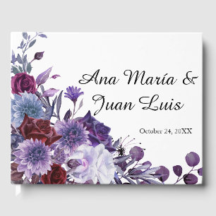 Velvet Bloom Burgundy & Lavender Floral Wedding  Guest Book