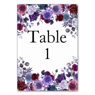Velvet Bloom Burgundy Lavender Floral Wedding Table Number