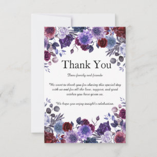 Velvet Bloom Burgundy & Lavender Floral Wedding Thank You Card
