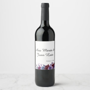 Velvet Bloom Burgundy Lavender Floral Wedding  Wine Label
