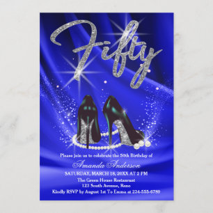 Velvet Blue and Silver Glam 50th Birthday Party Invitation