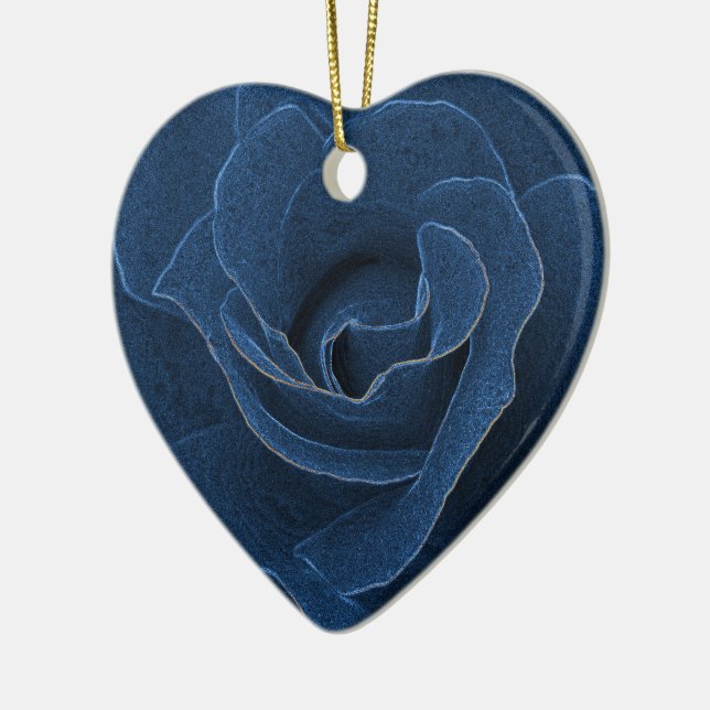 Velvet blue rose ceramic tree decoration (Left)