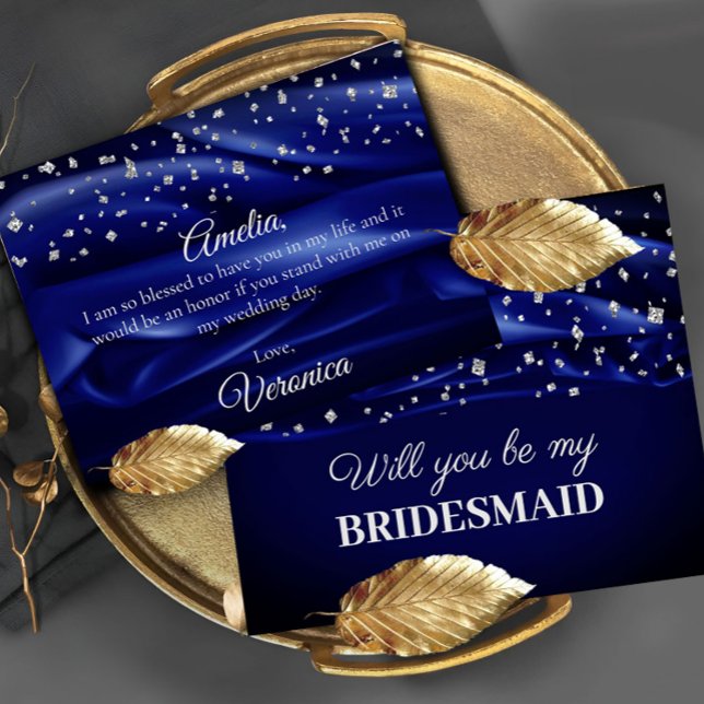 Velvet Blue Silk Will You Be My Bridesmaid Postcard (Creator Uploaded)