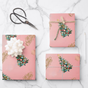 Velvet Blush Pink Christmas Tree  Wrapping Paper Sheet
