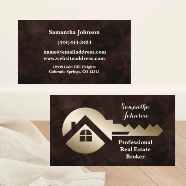 Velvet Chestnut Gold Key Real Estate Business Card (Creator Uploaded)