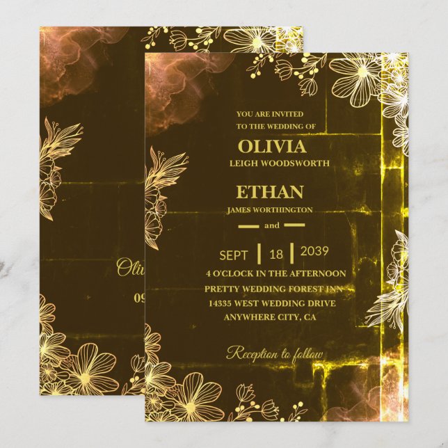 Velvet Emerald Glow Wedding invitation (Front/Back)