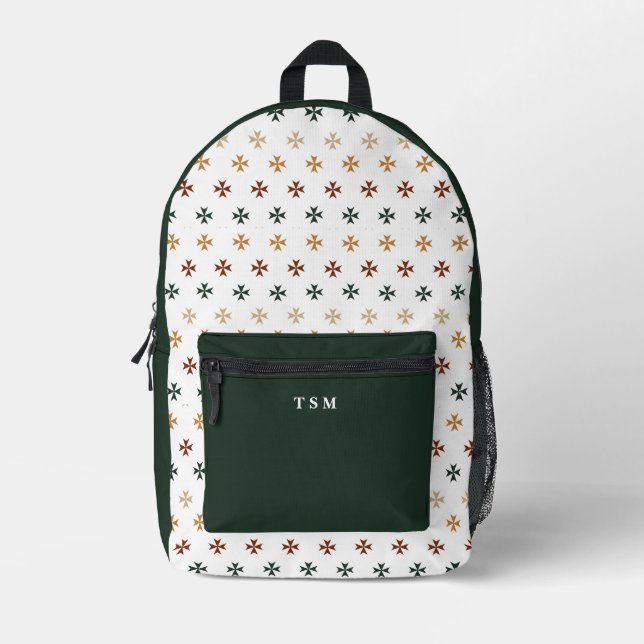 Velvet Forest Cross Pattern Personalised Initial  Printed Backpack (Front)