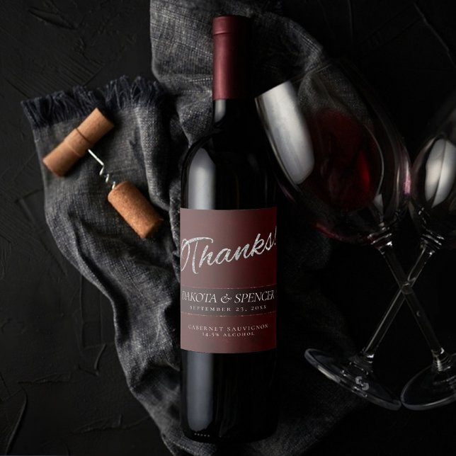 Velvet Henna Grunge | Deep Crimson Red Thank You Wine Label (Creator Uploaded)