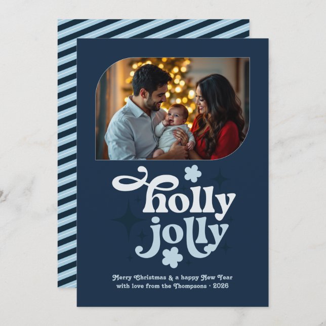 Velvet Ice Modern Blue Christmas Photo Holiday Card (Front/Back)