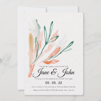 Velvet Jade Peach Foliage Wedding Invitation