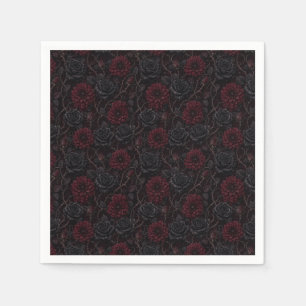 Velvet Macabre Gothic Black Roses & Crimson Dahlia Napkin