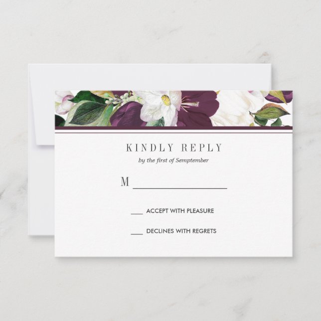 Velvet Magnolia Floral Wedding  RSVP MEAL option Card (Front)