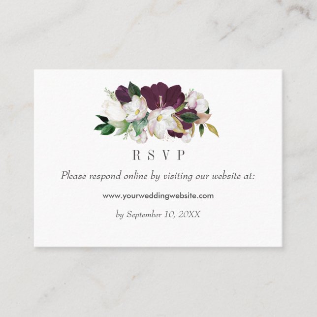 Velvet Magnolias  Wedding  RSVP Online Website Business Card (Front)